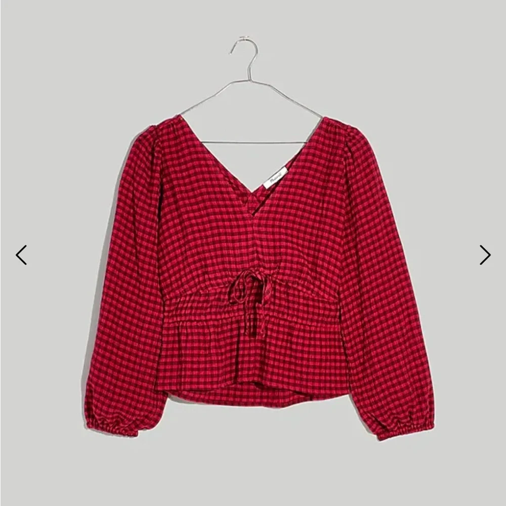 Madewell Crinkled V-Neck Peplum Top in Plaid-like new condition, size XL - Picture 5 of 12